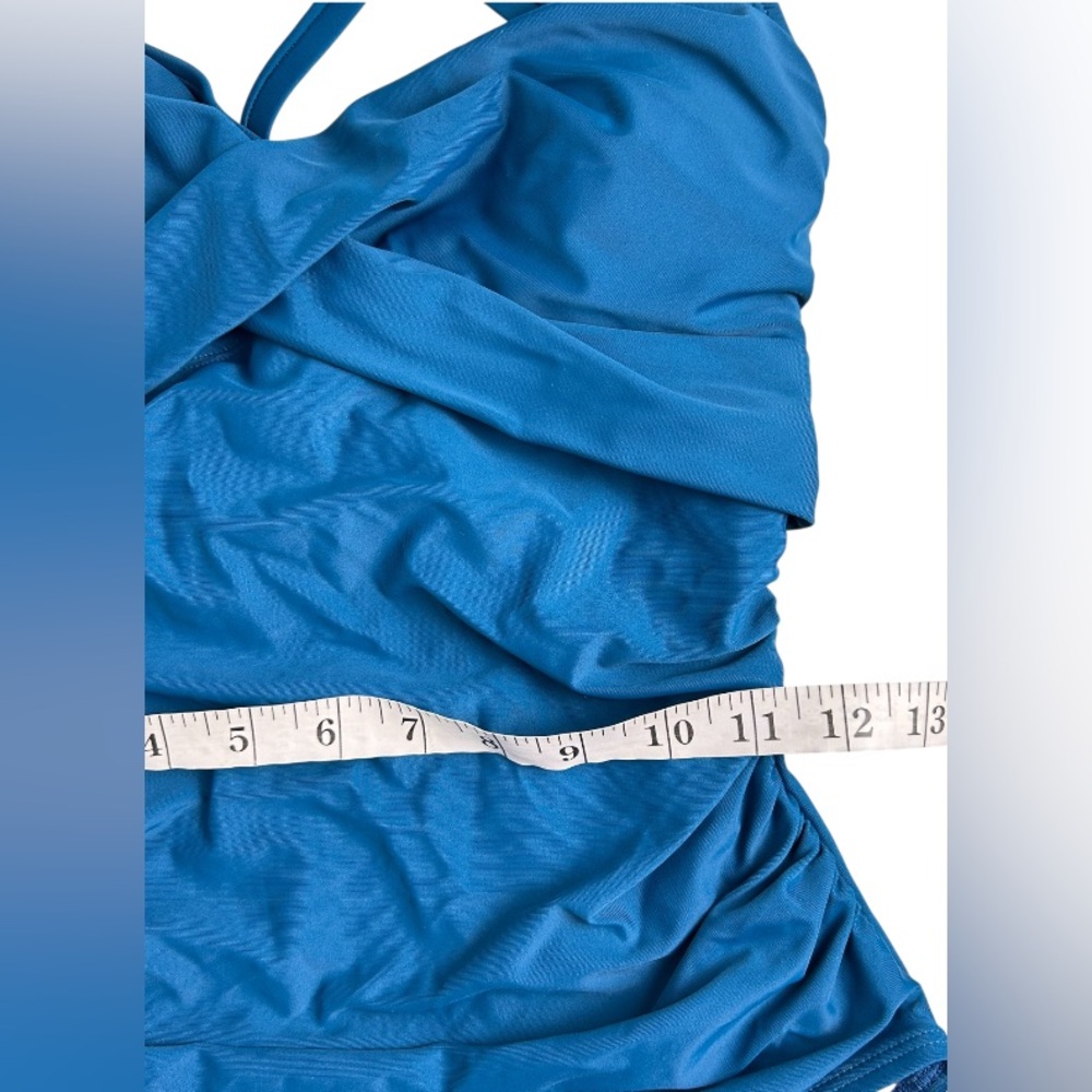 NWT B2prity One Piece Swimsuit M – Peacock Blue Tummy Control V Neck Tie Back - Picture 7 of 14